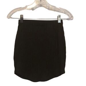 Cotton On Dark Olive Green Ribbed knit Mini Skirt Size XS Bodycon Curved Hem
